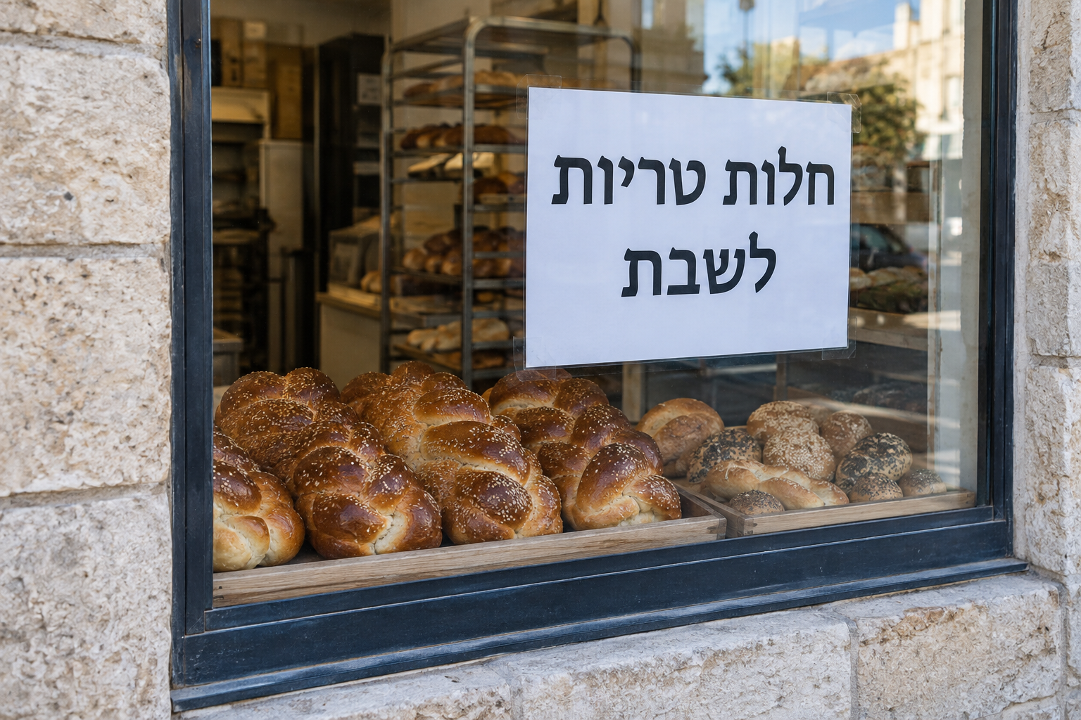 הנה הבקשה הראשונה: שלט עם משפט קצר בלבד — „חלות טריות לשבת”.